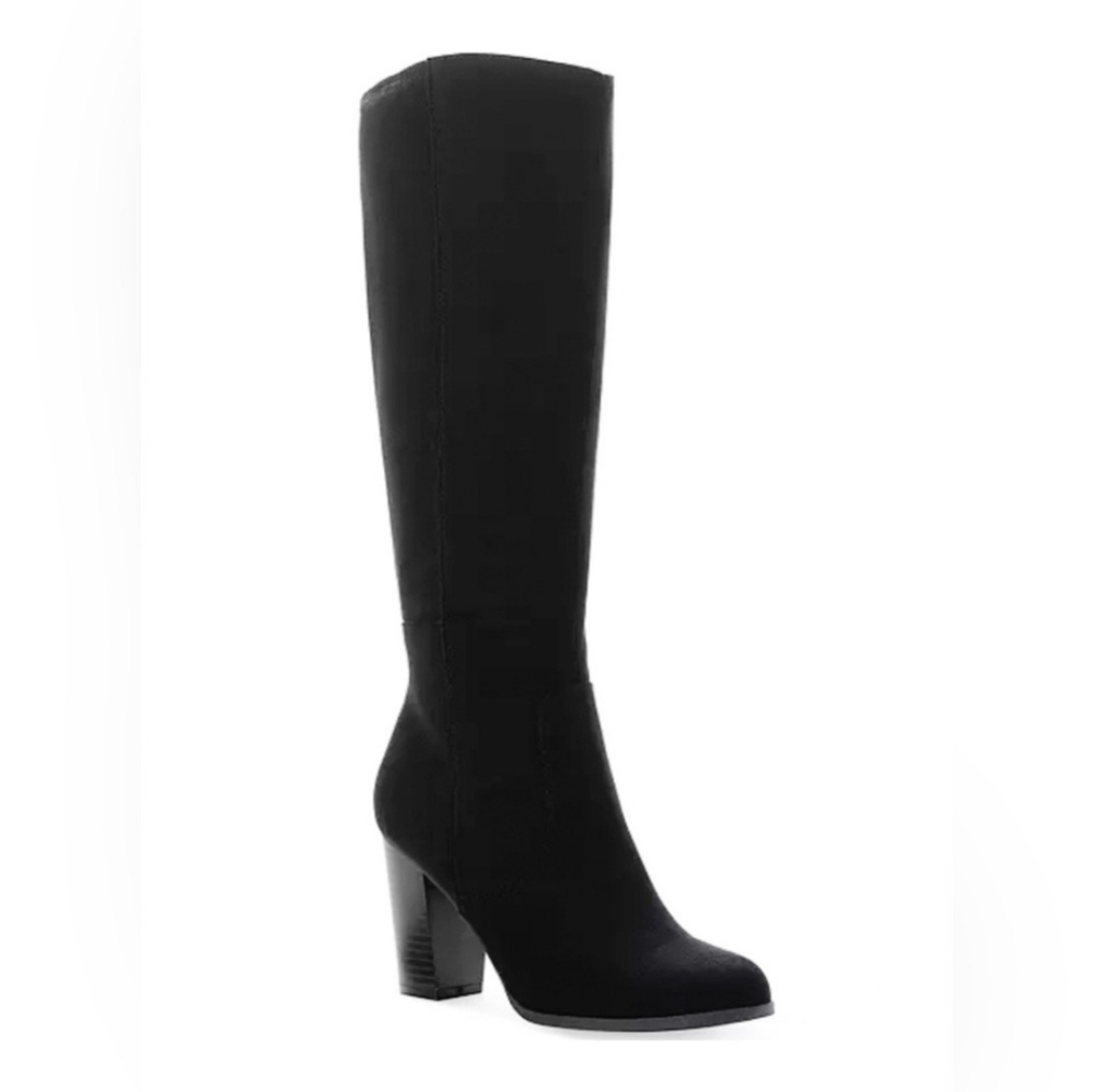 Brand New Women's Knee High Black Faux Suede Wide Calf Boots, Size 10, NWT